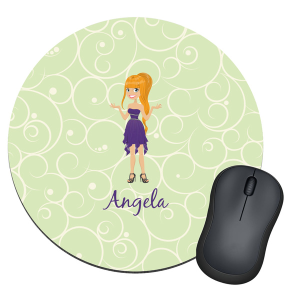 Custom Custom Character (Woman) Round Mouse Pad (Personalized)
