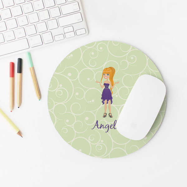 Custom Character (Woman) Round Mousepad - LIFESTYLE 2