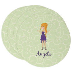 Custom Character (Woman) Round Paper Coasters w/ Name or Text