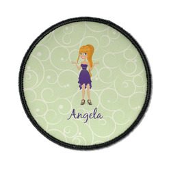Custom Character (Woman) Iron On Round Patch w/ Name or Text