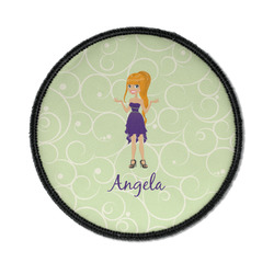 Custom Character (Woman) Iron On Round Patch w/ Name or Text