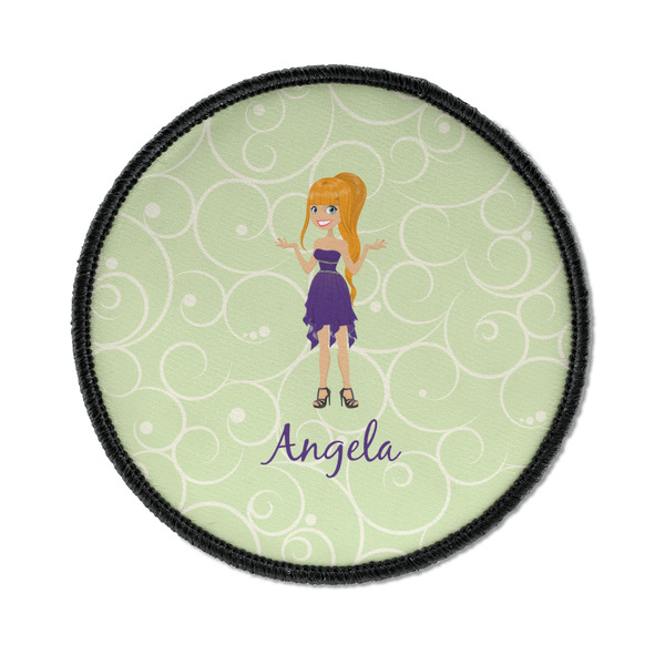 Custom Custom Character (Woman) Iron On Round Patch w/ Name or Text