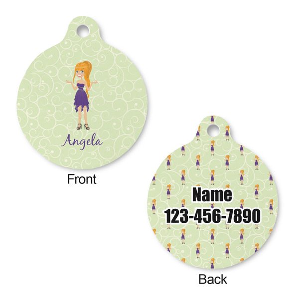 Custom Character (Woman) Round Pet ID Tag - Large - Approval