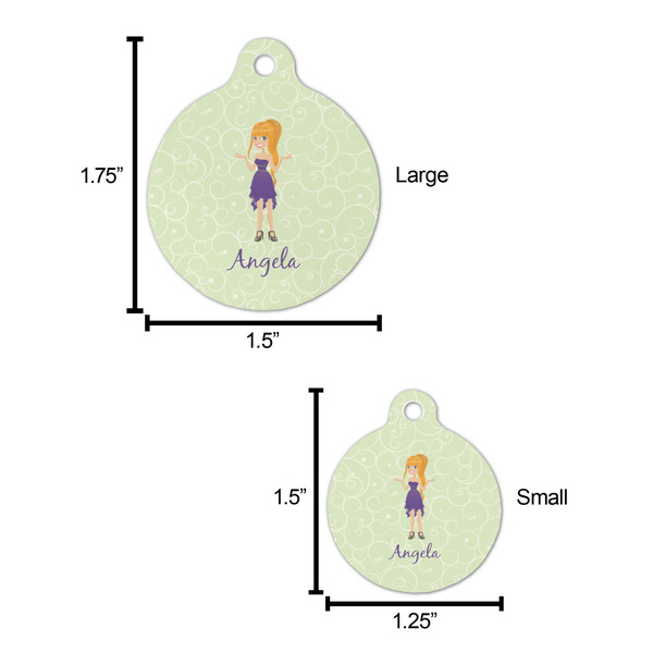 Custom Character (Woman) Round Pet ID Tag - Large - Comparison Scale