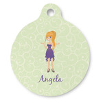 Custom Character (Woman) Round Pet ID Tag - Large (Personalized)