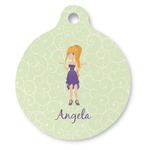 Custom Character (Woman) Round Pet ID Tag (Personalized)