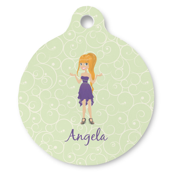 Custom Custom Character (Woman) Round Pet ID Tag - Large (Personalized)