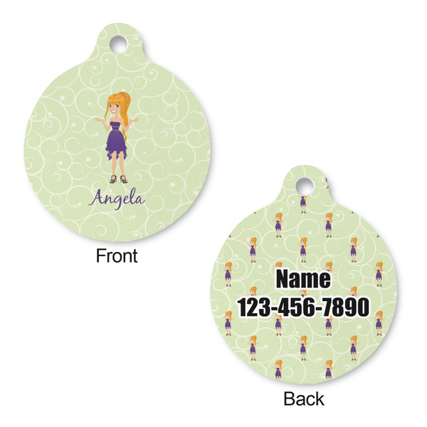 Custom Character (Woman) Round Pet Tag - Front & Back
