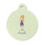 Custom Character (Woman) Round Pet ID Tag - Small (Personalized)