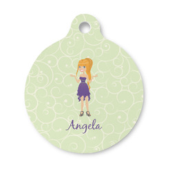 Custom Character (Woman) Round Pet ID Tag - Small (Personalized)