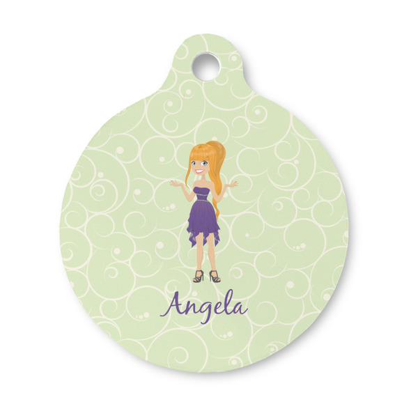Custom Custom Character (Woman) Round Pet ID Tag - Small (Personalized)