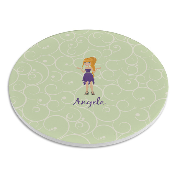 Custom Character (Woman) Round Stone Trivet - Angle View