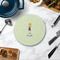 Custom Character (Woman) Round Stone Trivet - In Context View