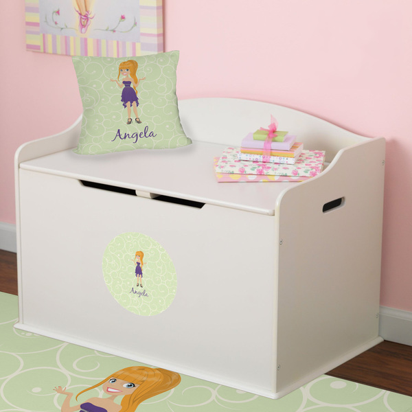 Custom Character (Woman) Round Wall Decal on Toy Chest
