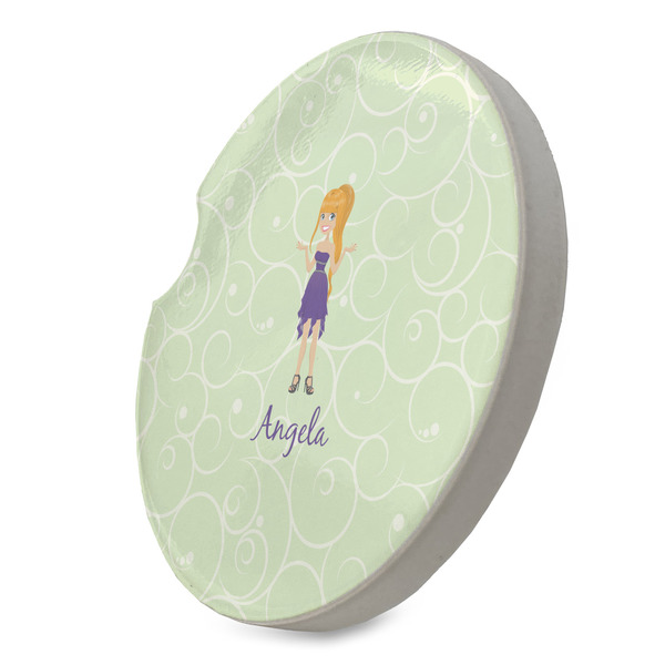 Custom Character (Woman) Sandstone Car Coaster - STANDING ANGLE