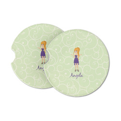 Custom Character (Woman) Sandstone Car Coasters - Set of 2 (Personalized)