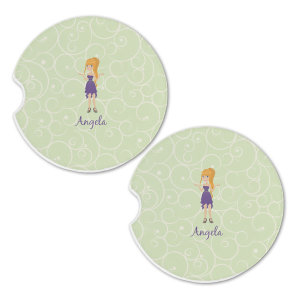 Custom Character (Woman) Sandstone Car Coasters - Set of 2