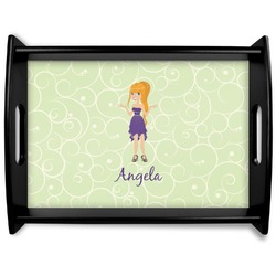 Custom Character (Woman) Black Wooden Tray - Large (Personalized)