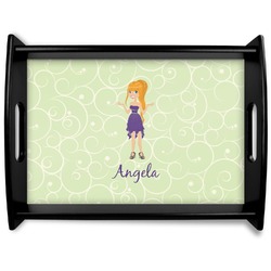Custom Character (Woman) Black Wooden Tray - Large (Personalized)