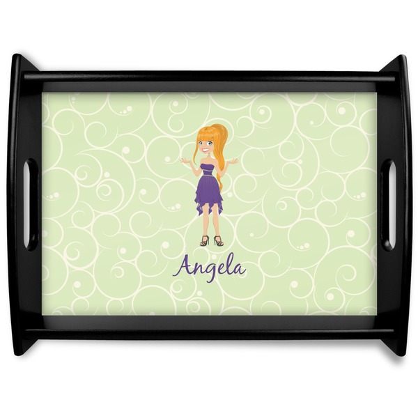 Custom Custom Character (Woman) Black Wooden Tray - Large (Personalized)