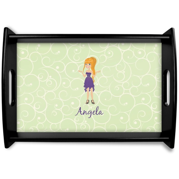 Custom Custom Character (Woman) Black Wooden Tray - Small (Personalized)
