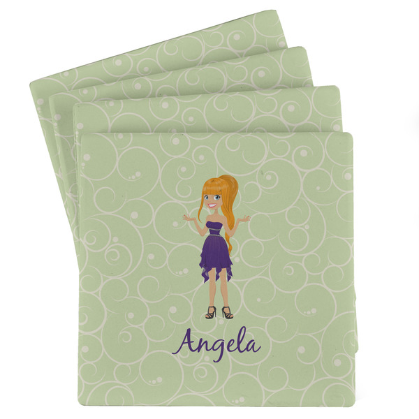 Custom Custom Character (Woman) Absorbent Stone Coasters - Set of 4 (Personalized)