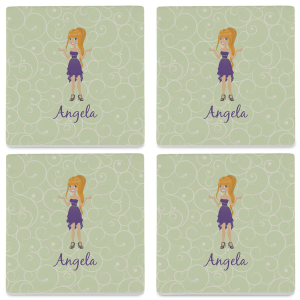 Custom Character (Woman) Set of 4 Sandstone Coasters - See All 4 View