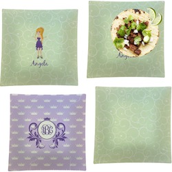 Custom Character (Woman) Set of 4 Glass Square Lunch / Dinner Plate 9.5" (Personalized)