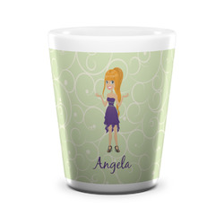 Custom Character (Woman) Ceramic Shot Glass - 1.5 oz - White - Set of 4 (Personalized)
