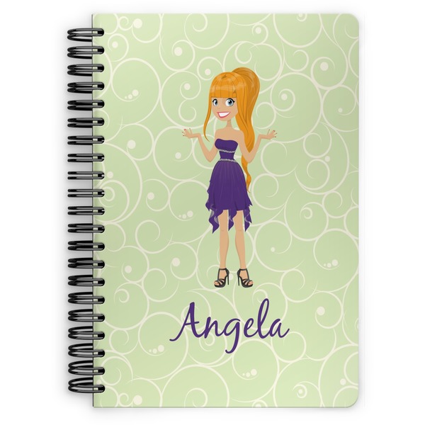 Custom Custom Character (Woman) Spiral Notebook - 7x10 w/ Name or Text