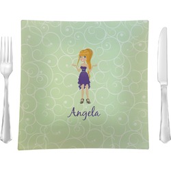 Custom Character (Woman) 9.5" Glass Square Lunch / Dinner Plate- Single or Set of 4 (Personalized)
