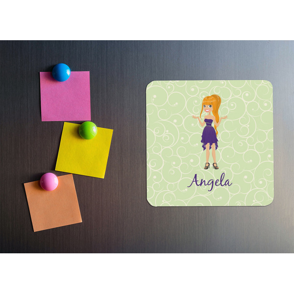 Custom Character (Woman) Square Fridge Magnet - LIFESTYLE