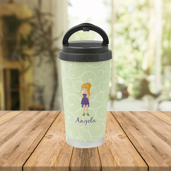 Custom Character (Woman) Stainless Steel Travel Cup Lifestyle