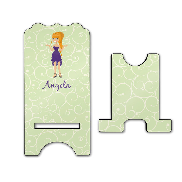 Custom Character (Woman) Stylized Phone Stand - Front & Back - Large