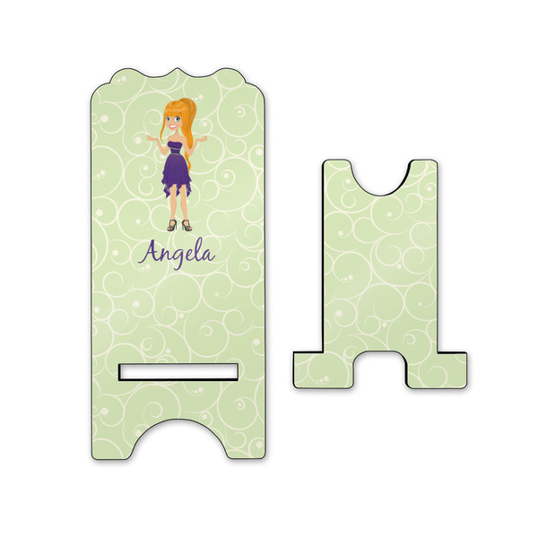 Custom Character (Woman) Stylized Phone Stand - Front & Back - Small