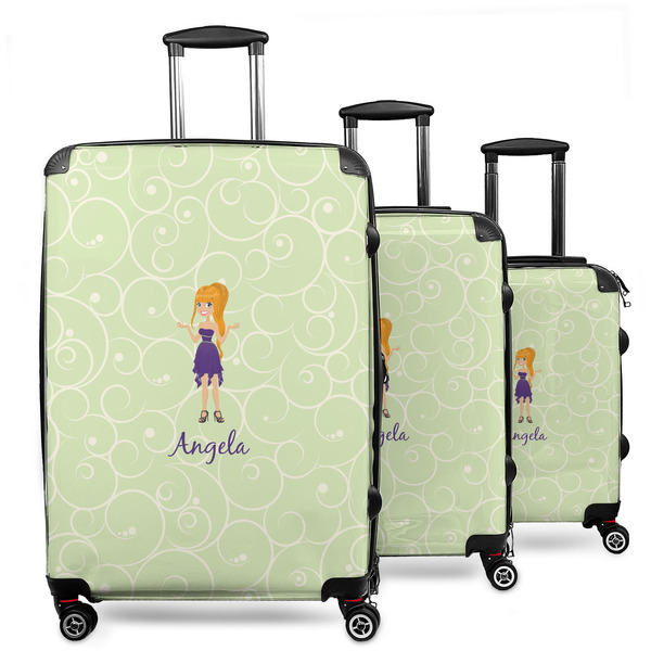 Custom Custom Character (Woman) 3 Piece Luggage Set - 20" Carry On, 24" Medium Checked, 28" Large Checked (Personalized)