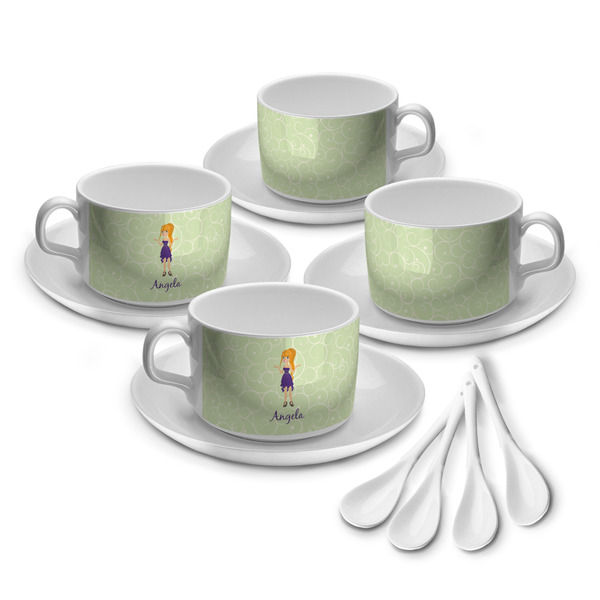 Custom Custom Character (Woman) Tea Cup - Set of 4 (Personalized)