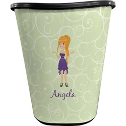Custom Character (Woman) Waste Basket - Double Sided (Black) (Personalized)