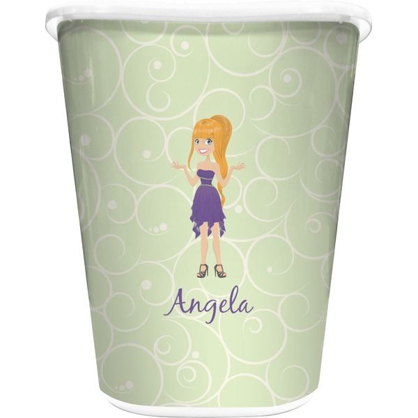 Custom Custom Character (Woman) Waste Basket - Double Sided (White) (Personalized)