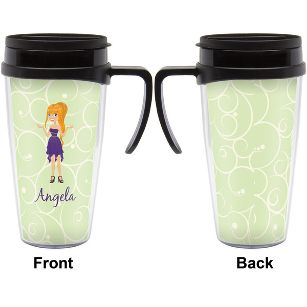 Custom Character (Woman) Travel Mug with Black Handle - Approval