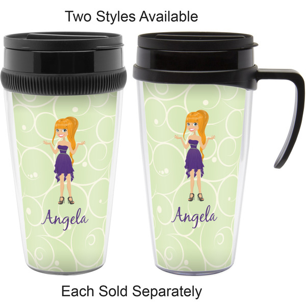 Custom Character (Woman) Travel Mugs - with & without Handle
