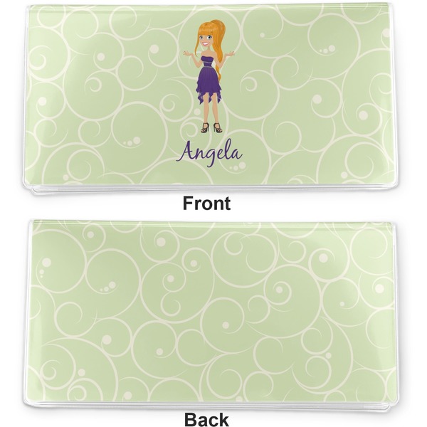 Custom Character (Woman) Vinyl Check Book Cover - Front and Back