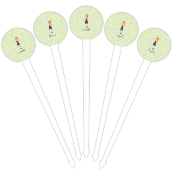 Custom Character (Woman) White Plastic 4" Food Pick - Round - Fan View