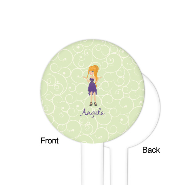 Custom Character (Woman) White Plastic 4" Food Pick - Round - Single Sided - Front & Back