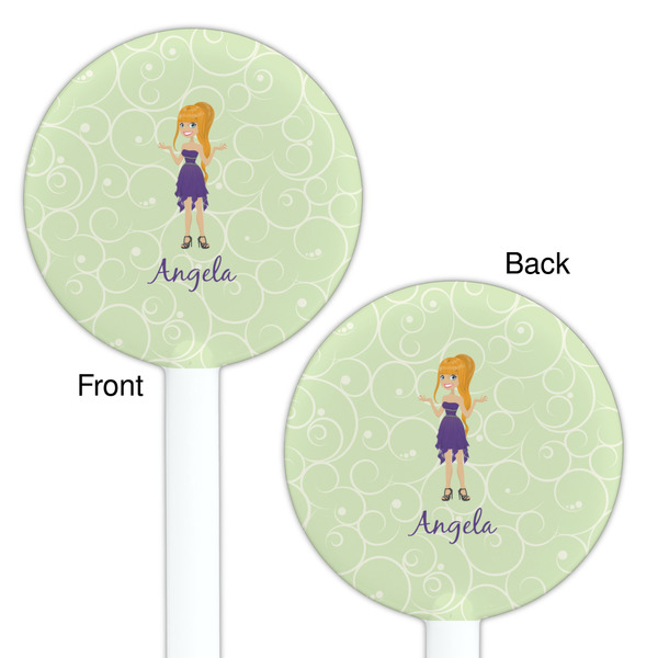 Custom Character (Woman) White Plastic 5.5" Stir Stick - Double Sided - Round - Front & Back