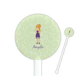 Custom Character (Woman) 5.5" Round Plastic Stir Sticks - White - Double Sided (Personalized)