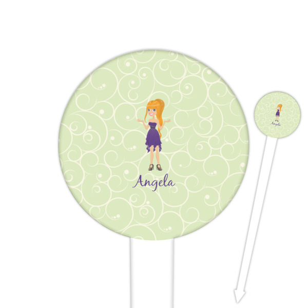 Custom Custom Character (Woman) 6" Round Plastic Food Picks - White - Single Sided (Personalized)