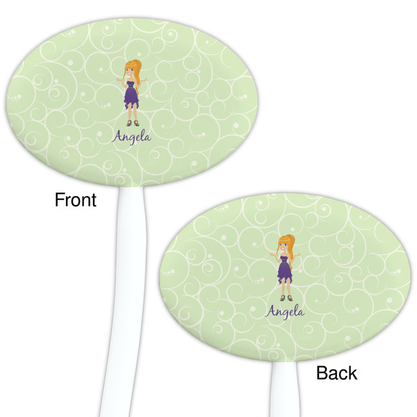 Custom Character (Woman) White Plastic 7" Stir Stick - Double Sided - Oval - Front & Back
