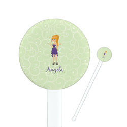 Custom Character (Woman) 7" Round Plastic Stir Sticks - White - Double Sided (Personalized)
