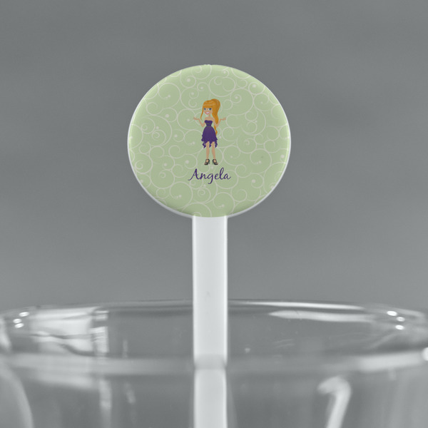 Custom Character (Woman) White Plastic 7" Stir Stick - Round - Main